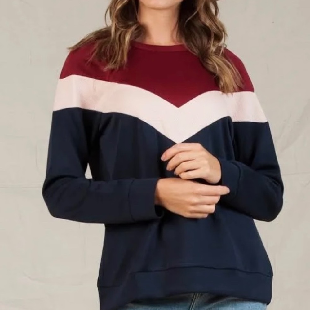 LUCCA Varsity Scuba Sweatshirt Crewneck Colorblock Red White Blue in Size Medium